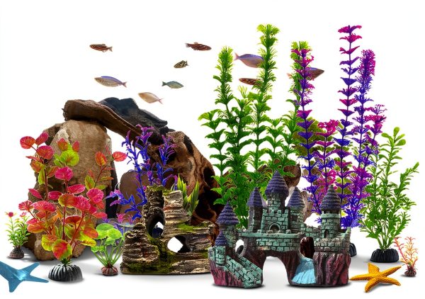 Aquarium Castle Decoration Set Mechpia 13‑Piece Resin Fish Tank Kit-2