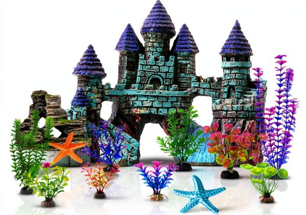 Aquarium Castle Decoration Set Mechpia 13‑Piece Resin Fish Tank Kit-0