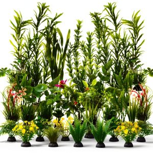CousDUoBe Aquarium Green Plastic Plants 30 Pack 2‑12.3 Inch-0