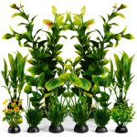 PietyPet Fish Tank Accessories Green Plants 10pcs Plastic Decor-0